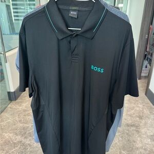 Boss Men’s Black Polo Shirt with Teal Accents Size XXL